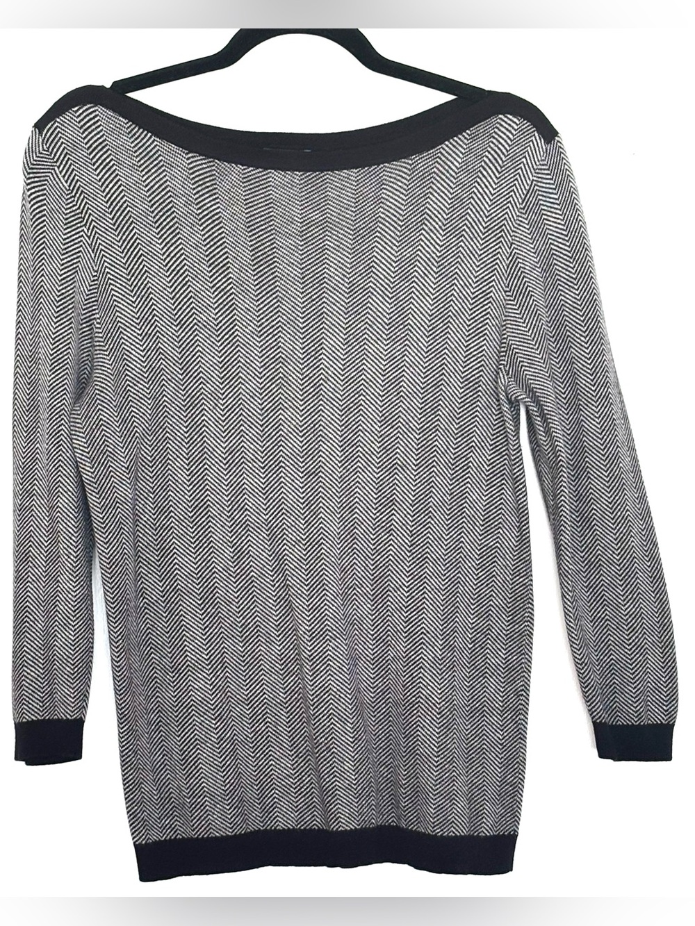 Ann Taylor Factory Chevron Herringbone Boatneck Sweater Gray Size M
